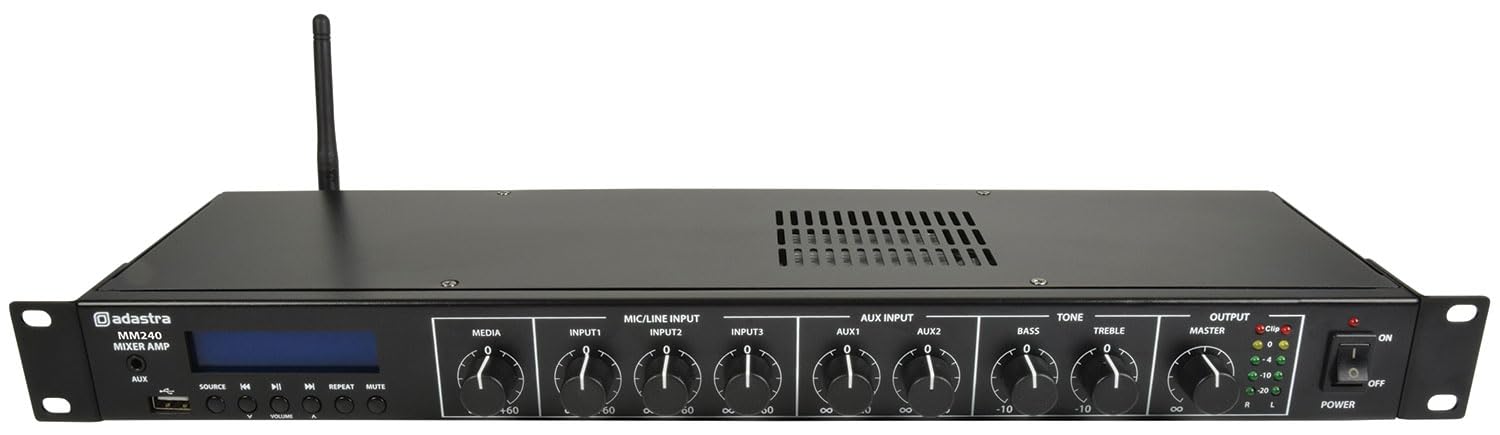 Adastra | MM240 Compact 1U Audio Install Amplifier Complete with Mixer, DAB+ FM Radio, USB Audio Player & Bluetooth Wireless Connectivity