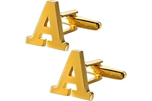 HAWSON A-Z Initial Cufflink for Men, Classic 18k Gold Silver Black Letter Alphabet Monogram Cuff Links for Wedding Business Party Party