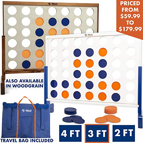 Giant 4 in A Row, 4 to Score with Carrying Bag - Premium Wooden Four Connect Game Set in 3' White Wood by Rally & Roar - Oversized Family Outdoor Party Games for Backyard, Lawn, Parties, Bar Game