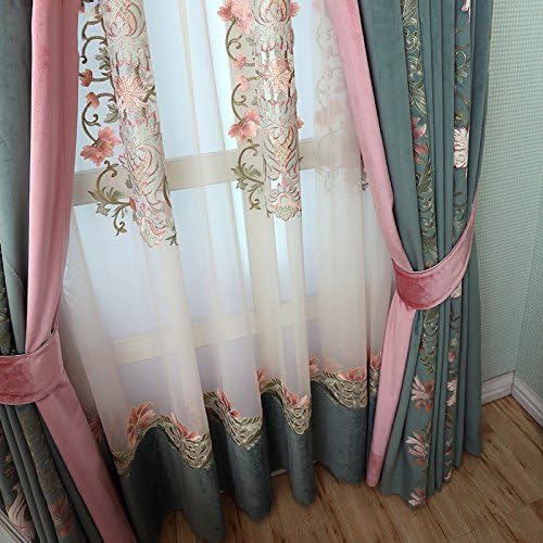 LZK Fresh pastoral European style curtains living room Dutch velvet embroidered blackout curtains bedroom French window atmospheric court wind curtains,Green (with yar,1
