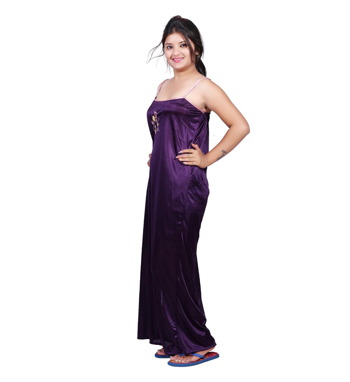 bailey women's satin combo of night dress (bailey0153_purple_free size)
