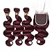 Hair Weave Body Wave Bundles Closure 99J Red Burgundy Non-remy Human Hair,18 18 18+14Closure