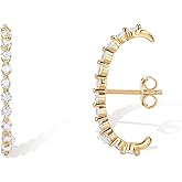 PAVOI 14K Gold Plated 925 Sterling Silver Post Minimalist Suspender Ear Cuff Earrings for Women | Wrap Earlobe Studs