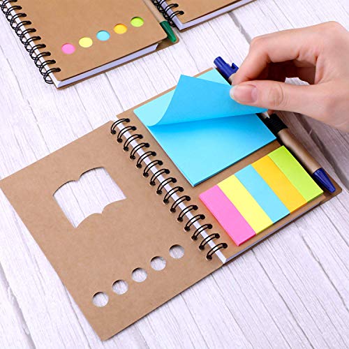 Blulu 4 Pieces Spiral Notebook 280 Sheets Lined Notepad with Sticky Notepads, Page Marker Colored Index Tabs Flags and Pen in Holder (Set 4)