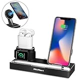 Wireless Charger Stand Compatible for iPhone Xs/Xs Max/Xr/X, 6 in 1 Aluminum Charging Dock for iWatch/AirPods/iPad/Apple Pencil, Detachable Wireless Charger For Samsung Galaxy S9/S8/S7/S6 Edge (Black)