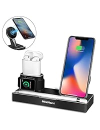 Soporte de carga inalámbrico para iPhone X, soporte de carga para Apple Watch, soporte de carga para iPhone, base de carga, AirPods de carga, 6 en 1, de aluminio para Apple Watch Series 3 2 1, AirPods, iPhone X 8 8 Plus Negro