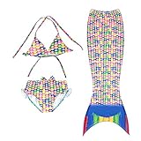 Fancy Multi-color Shells Swimable 3pcs Mermaid Tail Children Swimsuit Bikini