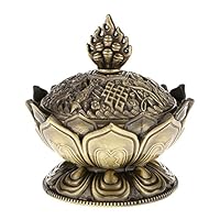 DierCosy Lotus Incense Smoke Cone Aroma Burner Holder Stove Backflow Censer Decor - Bronze