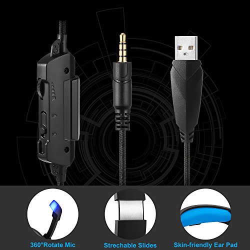 Gaming Headset Headphones for PS4, Xbox One, PC, Nintendo Switch with Microphone, LED Lights, Noise Cancelling, Volume Control - PUBG, Halo 5
