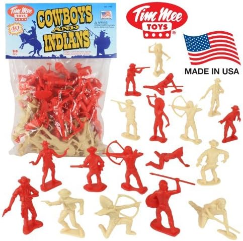 TimMee COWBOYS and INDIANS Plastic Figures: 40pc Playset - Made in USA by Tim Mee