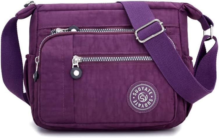 Gelory Womens Cross Body Bag Casual Shoulder Bag Handbag Multi Pocket Messenger for Shopping Daily Use(Purple)