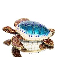 Waltz&F Sea Turtle Crystal Studded Pewter Jewelry Trinket Box Bejeweled Hand-Painted Ring Holder Mother`s Day Gift