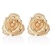 ZJchao Women Beige Yellow Rose Stud Earrings Gift for Her Dipped 24K Gold Crystal Flower Earring Jewelry Present for Wife Mom Girl Valentines Day, Anniversary, Birthday, Wedding (Beige)
