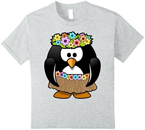 Kids Hawaiian Hula Cartoon Penguin Shirt Luau T-Shirt 8 Heather Grey