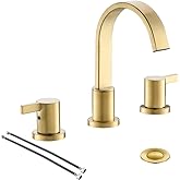 Phiestina 8 Inch 3 Hole 2 Handle Waterfall Widespread Brushed Gold Bathroom Sink Faucet with Metal Pop-Up Drain, WF040-1-BG