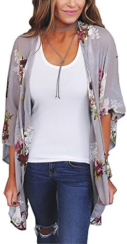 Uincloset 3/4 Sleeve Floral Beach Cover Ups Kimono Cardigans for Women