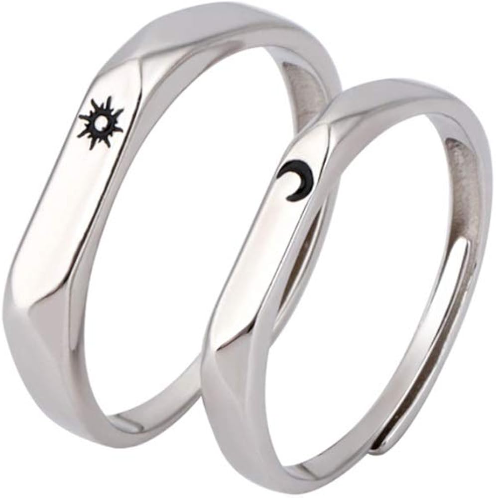 Amazon 2個のサンムーンカップルリングセットミニマリスト銅ポーランド結婚指輪プロミスムーンサンウェディングバンド愛好家のための男性女性カップル婚約ジュエリー リング 通販