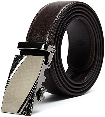 Men's Solid Buckle with Automatic Ratchet Leather Belt Wide 1 3/8"