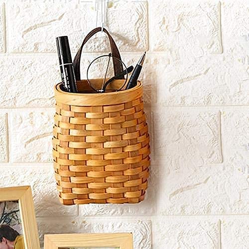 Koolouispoper Hand-Woven Rattan Hanging Wicker Basket - Portable Wall Storage Organizer for Fruits, Veggies & Home Decor, 6.1in Height