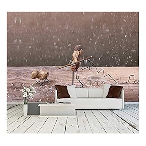 Miniature with Peanut People in The Forest to Fell a Christmas Tree - Removable Wall Mural | Self-Adhesive Large Wallpaper - 66x96 inches