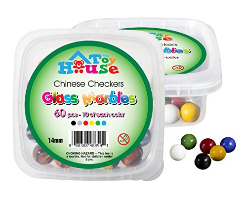 Chinese Checkers Glass Marbles, Set of 60, 10 of each Color, with Portable Container