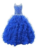 Baoji Girls' Crystal Body Straps Layered Ball Gown Ruffles Pageant Dresses