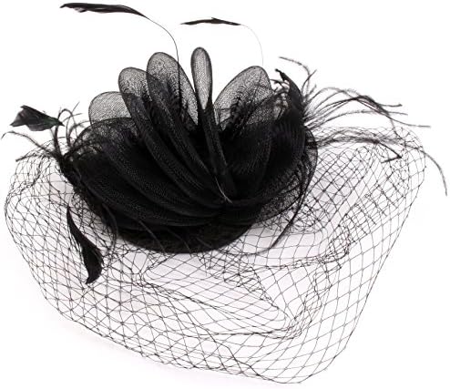 WindFeel Women's Fascinator Hat with Feather Mesh Net for Outdoors Events Black