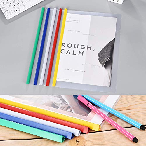 20 Pieces A4 Sliding Bar Binder Transparent Report Covers Folder for Documents Classification (Multicolored Sliding Bar) - Thumbnail 4