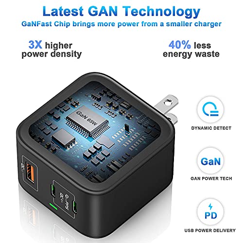 USB C Wall Charger, 65W 3-Ports Charger with 45W USB C Power Adapter, 20W USB-C Port, 22.5 USB-A Port, GaNTech, Foldable Plug, Compatible with MacBook, USB-C Laptops, iPad Pro, iPhone, Galaxy