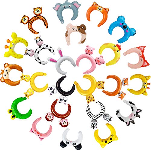 24 Pack Inflatable Headband Cute Animal Headband Balloon Hair Band for kids & Adults Party Favors