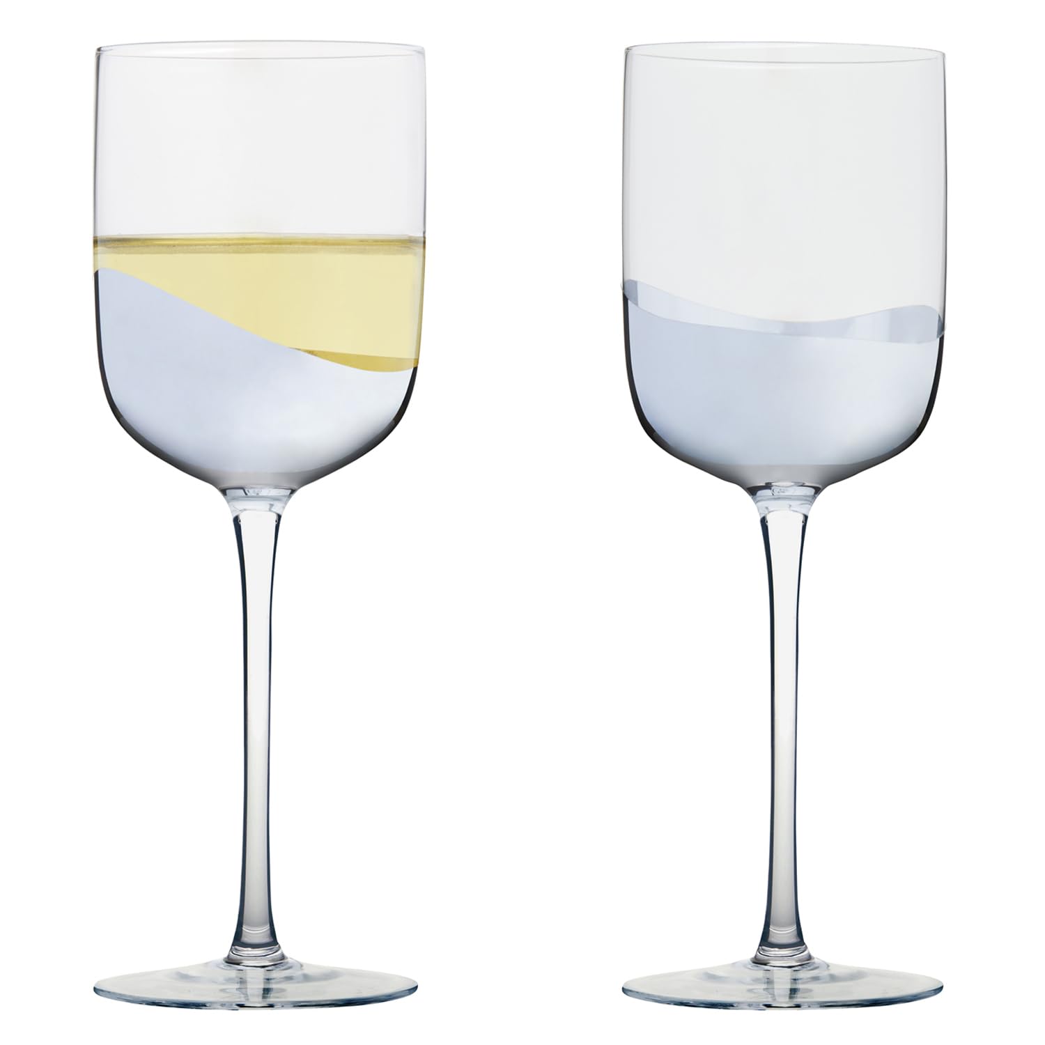 Anton Studio Designs Wave Handmade Wine Glasses Perfect for Red Wine, White Wine, Water, or Beverages - 400 ml - Silver - Set of 2 Elegant Wine Glasses