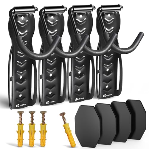 ® Lot de 4 Support de Vélo Mural en Forme L Crochets de Mur Robustes avec Rotation 300° Coussinets de Protection pour Garage Maison Support Mural de Rangement Robuste Noir