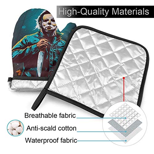 MichaelMyers Halloween Oven Mitts and Pot Holders Set Heat Resistant