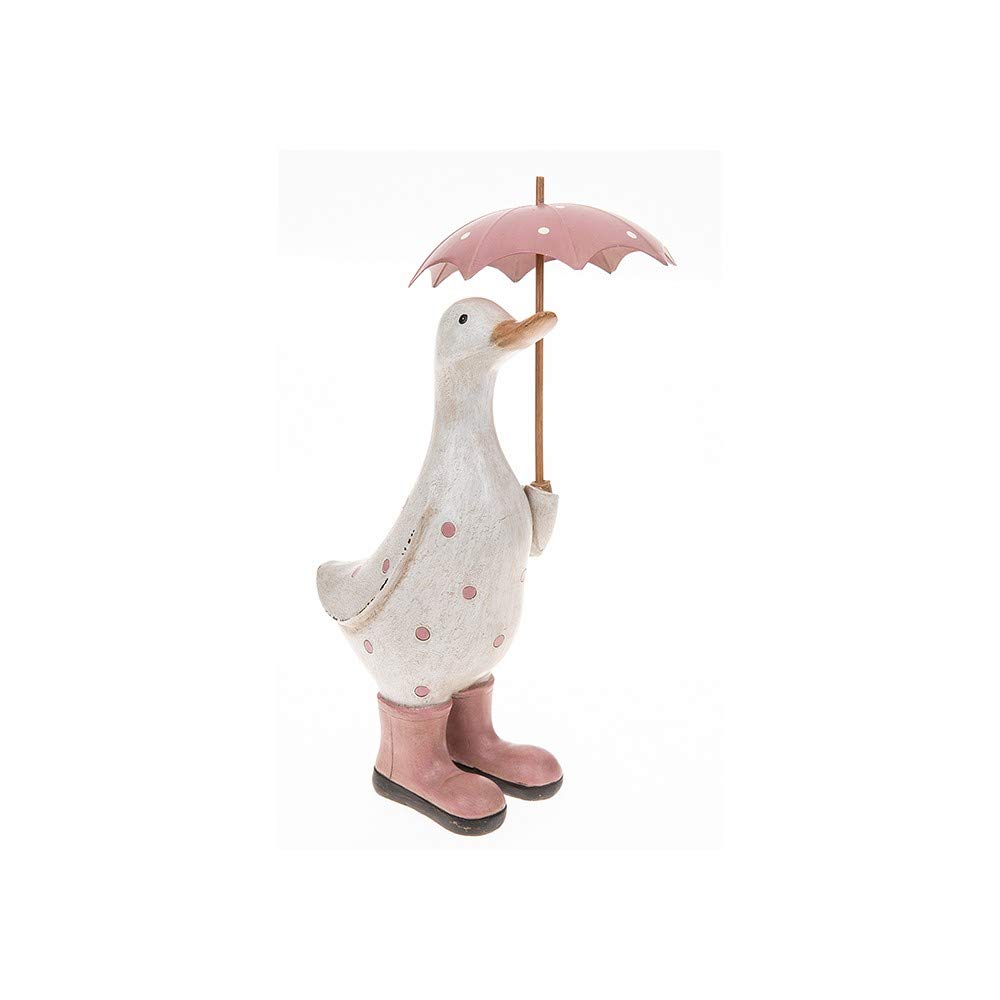 Joe Davies Polka Dot Print Cute Shabby Chic Duck Ornament Figurine With Umbrella and Wellington Boots (Pink)