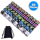 AUSTOR 50 Pieces 6 Sided Game Dice Set 5 Two Tone Colors Dice with Gold Pips Round Corner Dice (Free Pouch) for Playing Games Like Tenzi, Farkle, Yahtzee, Bunco or Teaching Math