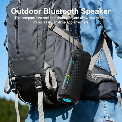 YOLOEMOT T13 Portable Bluetooth Speaker, 24W Stereo Sound Deep Bass, IPX7 Waterproof, 12H Playtime, Bluetooth 5.3, TWS Pairing, RGB Light for Shower Camping Beach Outdoor (Black)