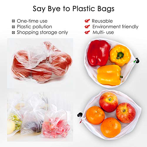 Ecowaare 15 Pack Reusable Produce Mesh Bags for Grocery Shopping,Fruits,Vegetable , 3 Sizes