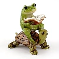 Top Collection Miniature Fairy Garden & Terrarium Frog Reading Book on Turtle Statue, Small