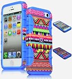 Bastex Hybrid Case for Apple Iphone 5, 5s, 5g - Blue Silicone / Aztec Tribal Hard