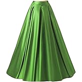 Diydress Women's Long Fashion High Waist A-Line Satin Skirts with Pockets