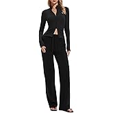 Women's 2 Piece Sets Double Zip Up Top Long Sleeve & Wide Leg Pant Lounge 2025 Fall Tracksuit Casual Sweatsuit Travel Outfit