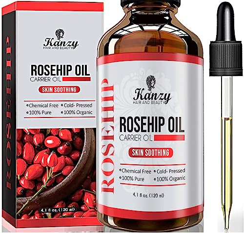 Kanzy Olio di Rosa Mosqueta Puro al 100% Bio 120ml Olio di Rosa Canina Biologico, Spremuto a Freddo, Vegano e Non Raffinato Rosehip Oil per Viso, Corpo, Capelli, Pelle, e Mani