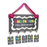 Personalized Hallpasses Sign and Badges Colorful Small Polka Dots with Dark Grey Shabby Frame