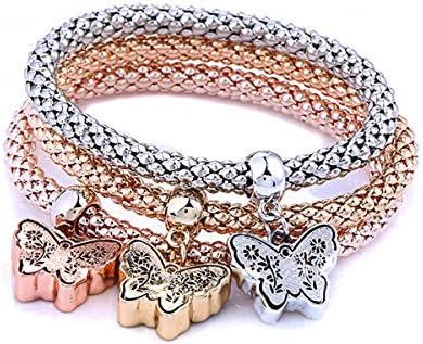 Fashion Women 3Pcs Gold Silver Rose Gold Bracelets Set Rhinestone