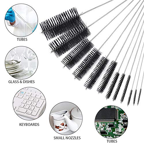 eZAKKA 9.8 Inch 12 Pieces Nylon Tube Brushes Pipe Cleaning Brush Glasses Straws Cleaning Brushes with Suction Cup Hook, Black - Thumbnail 5