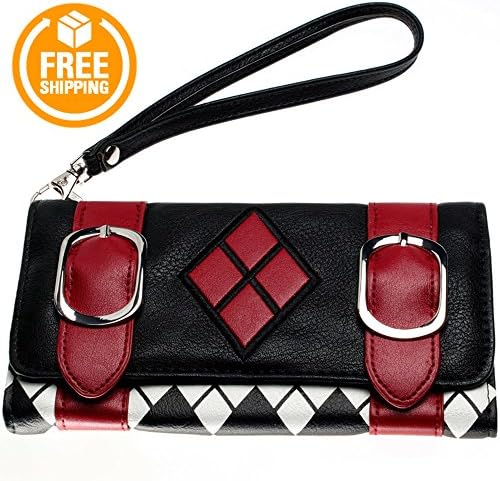 DC Comics Harley Quinn Clutch Bag Double Buckle Trifold Front Flap Women's Wallet Hand Purse Wallet
