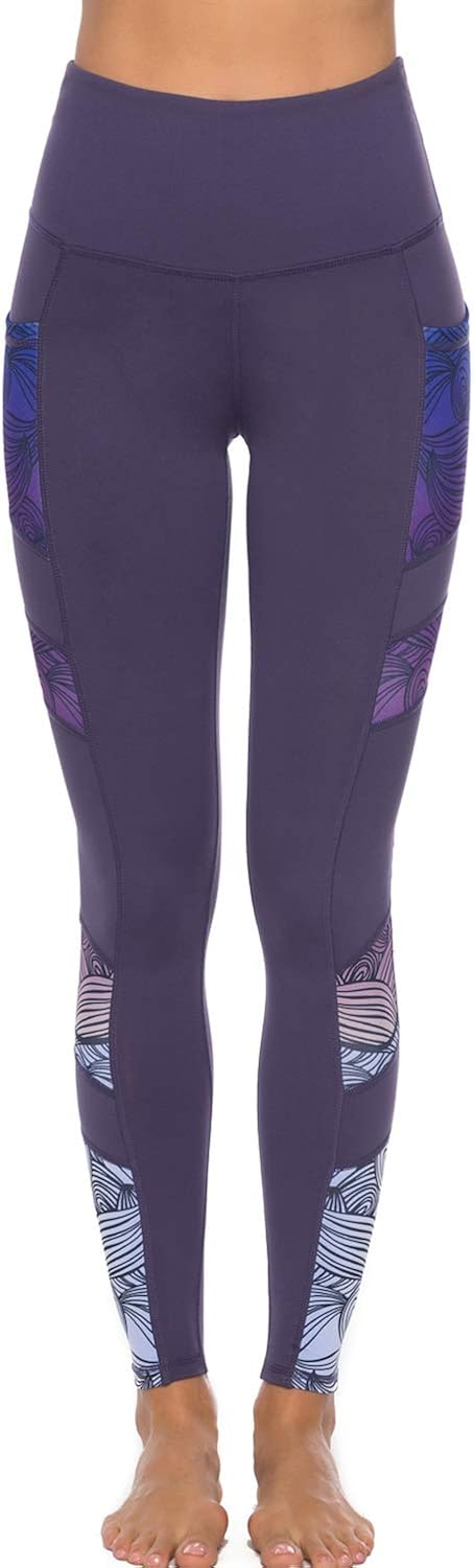Persit Women's Printed Yoga Pants with 2 Pockets, High Waist Non See-Through Tummy Control 4 Way Stretch Leggings: Clothing