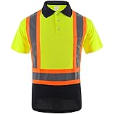 LOVPOSNTY Safety Polo Shirts for Men ANSI Class 2 Safety Shirt Black Bottom Reflective Shirt for Men
