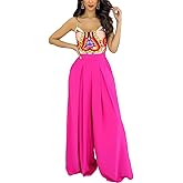 BFFBABY Womens Casual Palazzo Pants High Waist Printed Ruched Loose Flowy Lounge Wide Leg Pants (M-3XL)