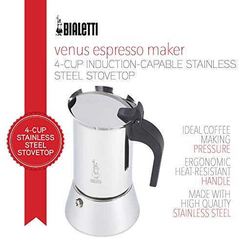 Bialetti Venus Induction 4 Cup Espresso Coffee Maker, Stainless Steel